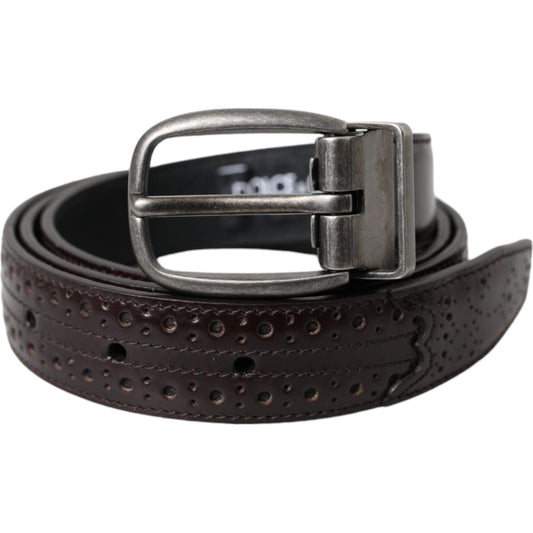 Dolce & Gabbana Dark Brown Perforated Leather Metal Buckle Belt Men Dolce & Gabbana Dark Slate Gray