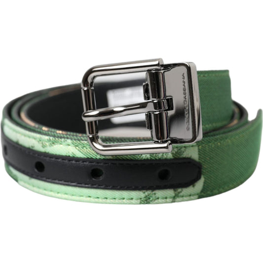 Dolce & Gabbana Green Leather Jacquard Silver Metal Buckle Belt Dolce & Gabbana Dark Slate Gray