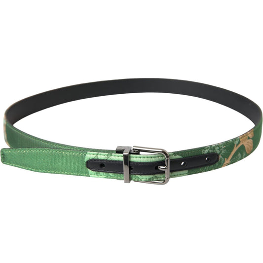 Dolce & Gabbana Green Leather Jacquard Silver Metal Buckle Belt Dolce & Gabbana Dark Slate Gray