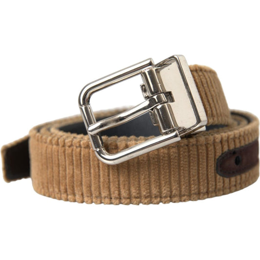 Dolce & Gabbana Brown Velvet Silver Metal Buckle Belt Men Dolce & Gabbana Dim Gray