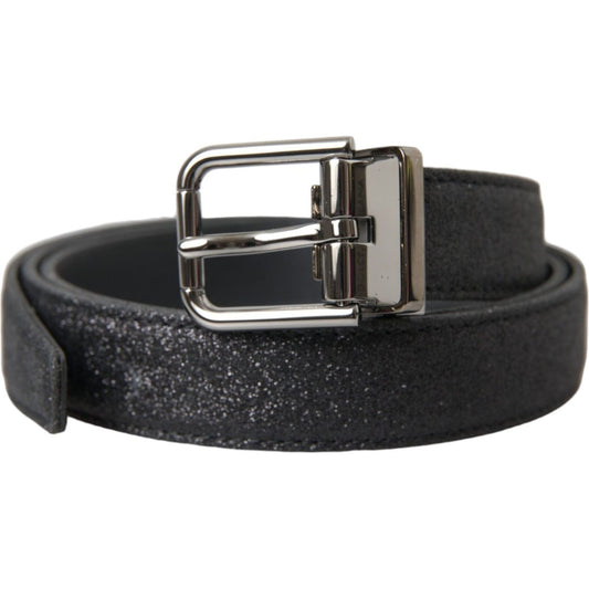 Dolce & Gabbana Black Glittered Leather Silver Buckle Belt Dolce & Gabbana Dark Slate Gray