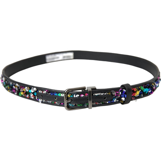Dolce & Gabbana Black Sequined Silver Metal Buckle Women Belt Dolce & Gabbana Dark Slate Gray