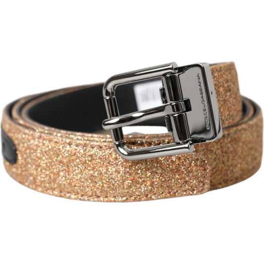 Dolce & Gabbana Gold Glitter Leather Silver Metal Buckle Belt Dolce & Gabbana Rosy Brown