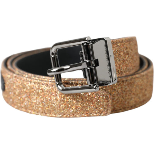 Dolce & Gabbana Gold Glitter Leather Silver Metal Buckle Belt Dolce & Gabbana Rosy Brown