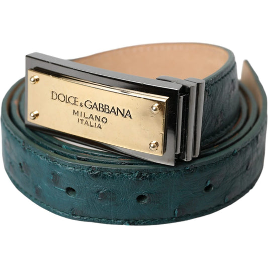 Dolce & Gabbana Green Leather Gold Logo Engraved Buckle Belt Dolce & Gabbana Dark Slate Gray