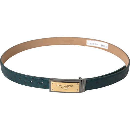 Dolce & Gabbana Green Leather Gold Logo Engraved Buckle Belt Dolce & Gabbana Rosy Brown