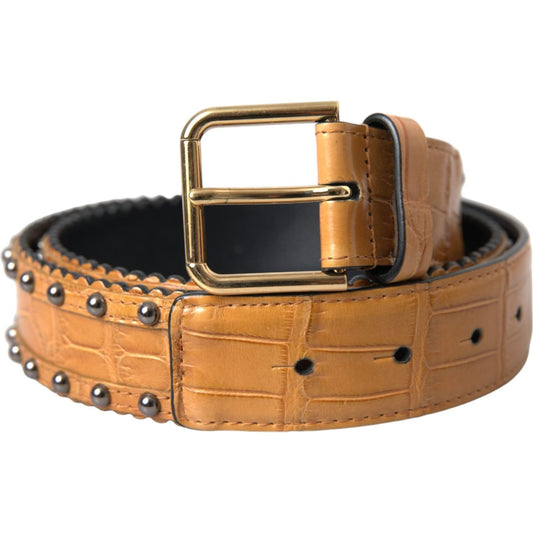 Dolce & Gabbana Beige Alligator Leather Studded Metal Buckle Belt Dolce & Gabbana Sienna