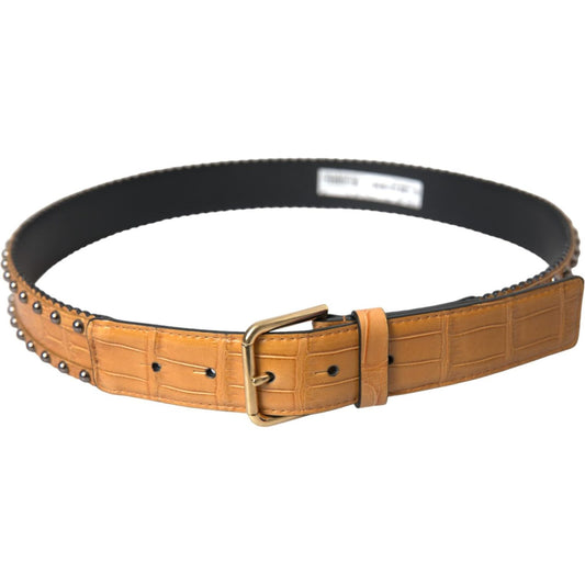 Dolce & Gabbana Beige Alligator Leather Studded Metal Buckle Belt Dolce & Gabbana Sienna