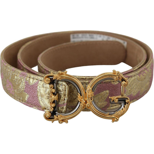 Dolce & Gabbana Pink Jaquard DG Logo Gold Metal Buckle Belt Dolce & Gabbana Dim Gray