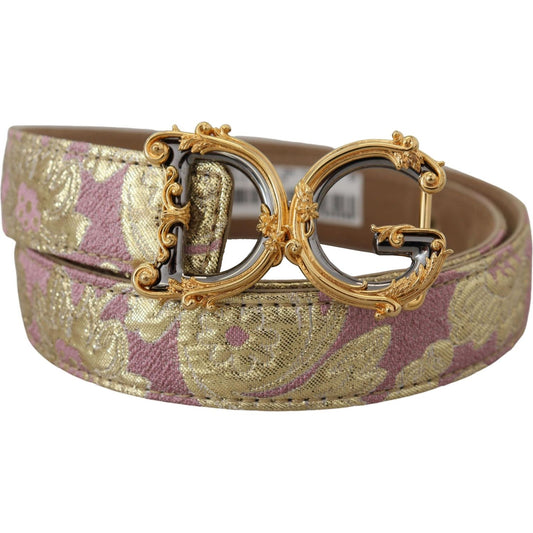 Dolce & Gabbana Pink Jaquard DG Logo Gold Metal Buckle Belt Dolce & Gabbana Dim Gray