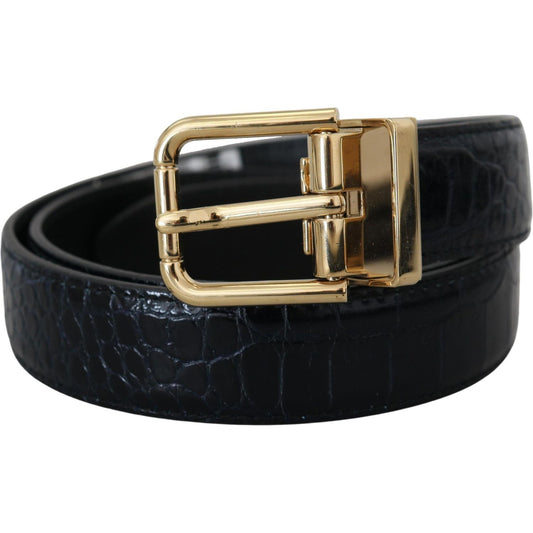 Dolce & Gabbana Black Exotic Leather Gold Metal Buckle Belt Dolce & Gabbana Black