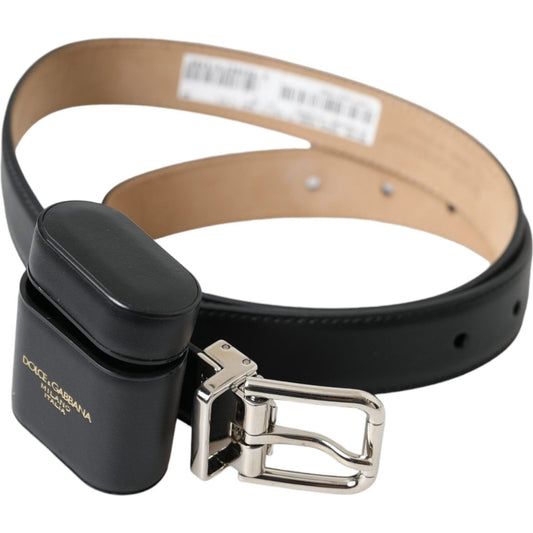 Dolce & Gabbana Black Leather Airpods Case Silver Buckle Belt Dolce & Gabbana Dark Slate Gray