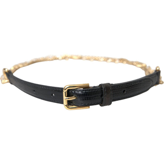 Dolce & Gabbana Black Leather Gold Chain Crystal Waist Women Belt Dolce & Gabbana Wheat