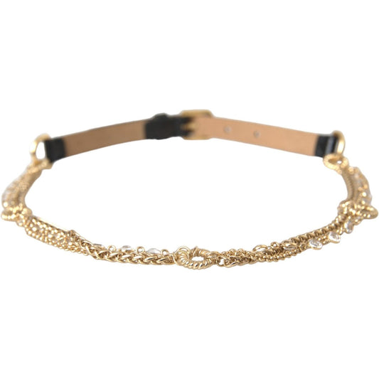 Dolce & Gabbana Black Leather Gold Chain Crystal Waist Women Belt Dolce & Gabbana Rosy Brown