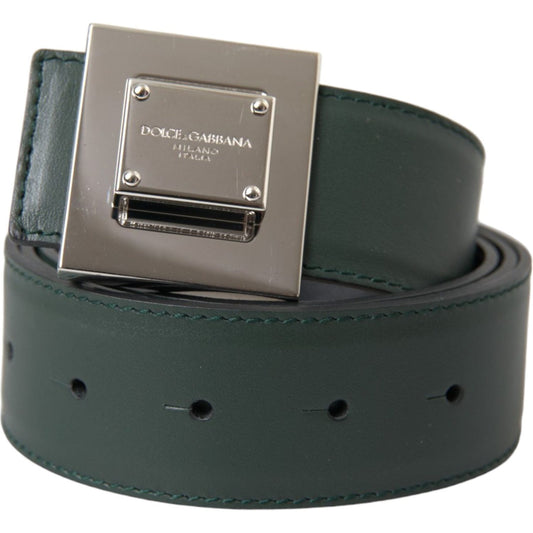Dolce & Gabbana Green Calf Leather Square Metal Buckle Belt Dolce & Gabbana Dark Slate Gray