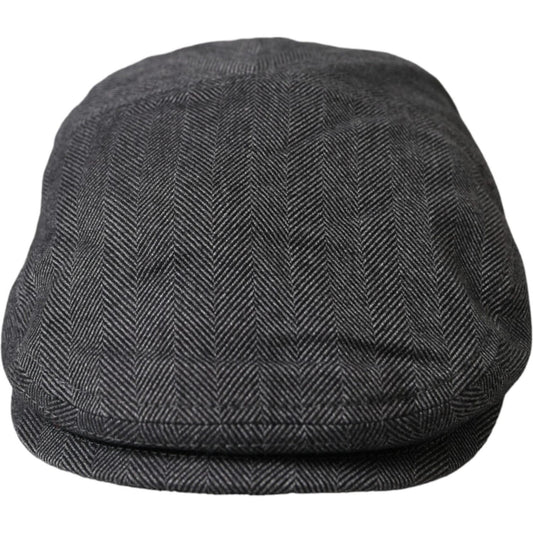 Dolce & Gabbana Gray Herringbone Crown Newsboy Hat Men Dolce & Gabbana Dark Slate Gray