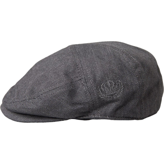 Dolce & Gabbana Gray Herringbone Crown Newsboy Hat Men Dolce & Gabbana Dark Slate Gray