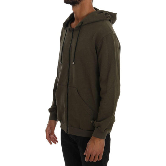 Daniele Alessandrini Green Full Zipper Hodded Cotton Sweater