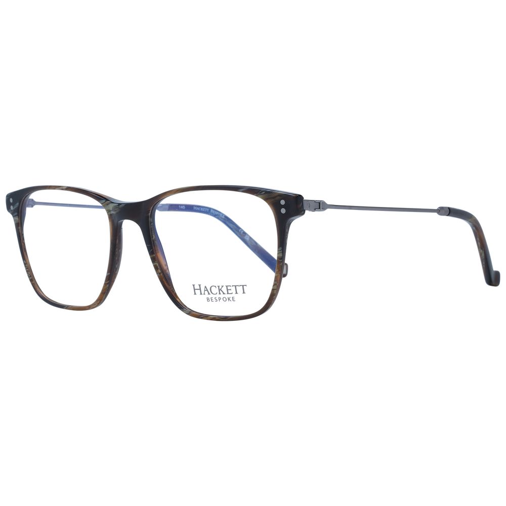 Hackett Brown Men Glasses Frame - full-rim brown acetate rectangle for men with demo lenses, includes branded case.