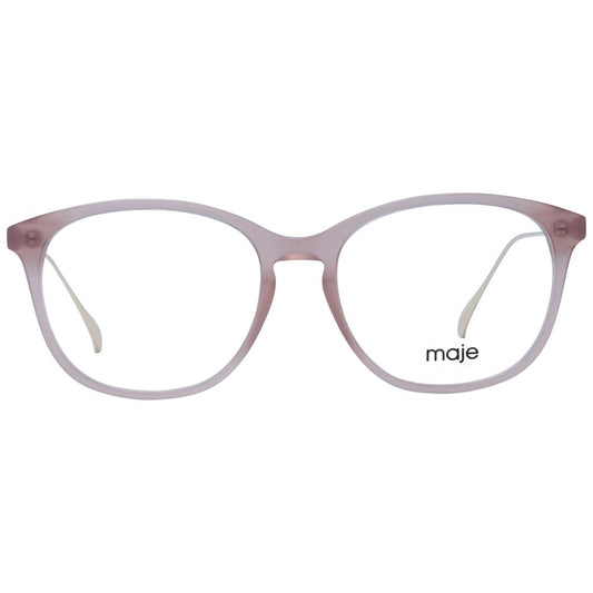 Maje Pink Women Glasses Frame in rose acetate with full-rim round style, includes branded case.