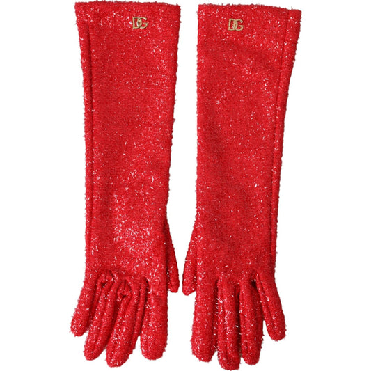 Dolce & Gabbana Red Lurex Fantasia Mid Arm Length Gloves Dolce & Gabbana Firebrick