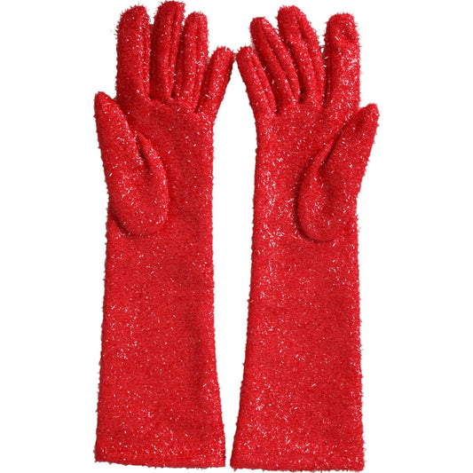 Dolce & Gabbana Red Lurex Fantasia Mid Arm Length Gloves Dolce & Gabbana Firebrick