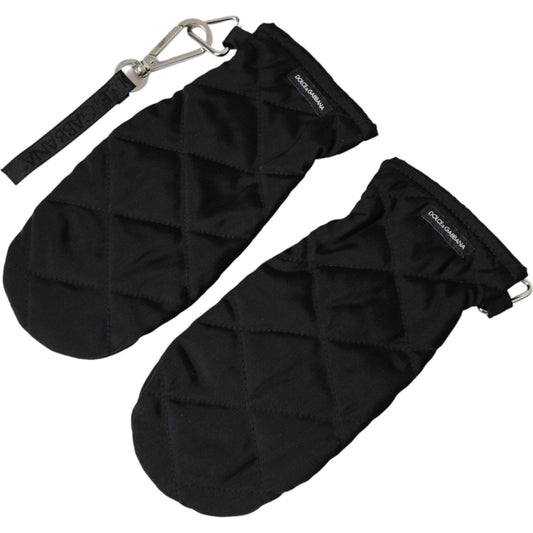 Dolce & Gabbana Black Quilted Nylon Wrist Length Mitten Gloves Dolce & Gabbana Black