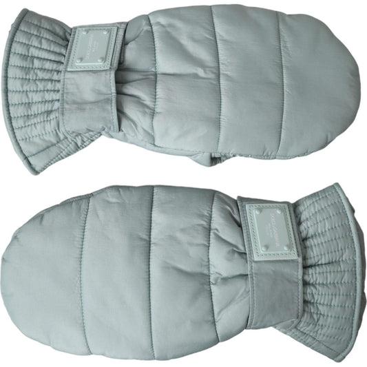 Dolce & Gabbana Green Quilted Nylon Wrist Length Mitten Gloves Dolce & Gabbana Dark Gray