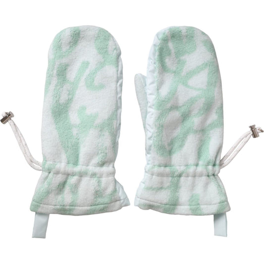 Dolce & Gabbana White Nylon Fleece Wrist Length Mitten Gloves Dolce & Gabbana Gray