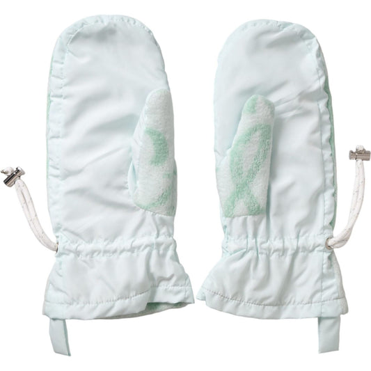 Dolce & Gabbana White Nylon Fleece Wrist Length Mitten Gloves Dolce & Gabbana Light Gray