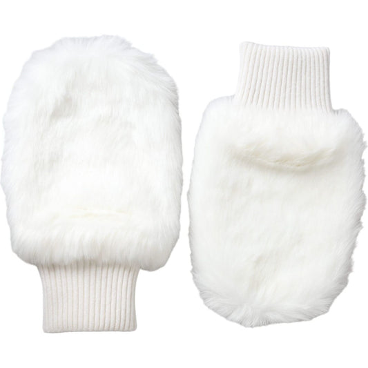 Dolce & Gabbana White Acrylic Knitted Fur Wrist Mitten Gloves Dolce & Gabbana White Smoke
