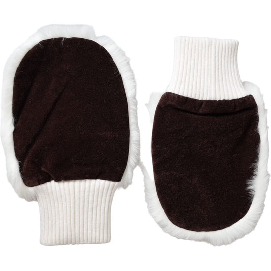 Dolce & Gabbana White Acrylic Knitted Fur Wrist Mitten Gloves Dolce & Gabbana Black