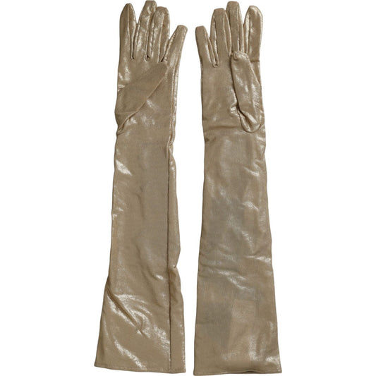 Dolce & Gabbana Beige Satin Crystal Elbow Length Gloves Dolce & Gabbana Dim Gray