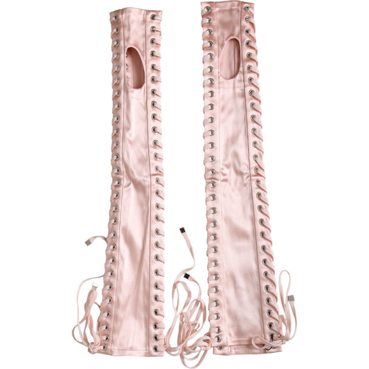 Dolce & Gabbana Pink Acetate Lace Up Fingerless Gloves Dolce & Gabbana Light Gray