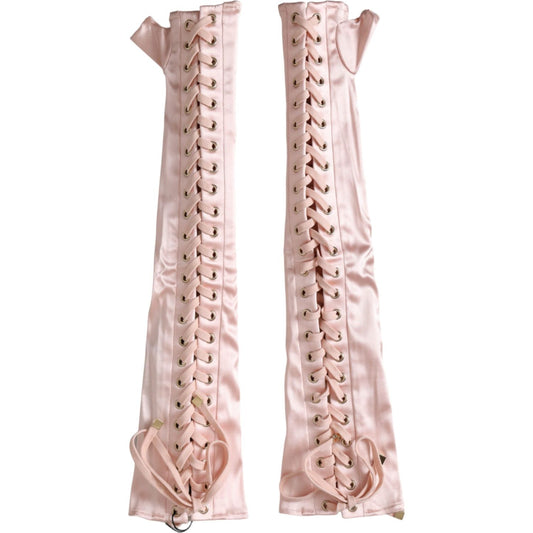 Dolce & Gabbana Pink Acetate Lace Up Fingerless Gloves Dolce & Gabbana Gray