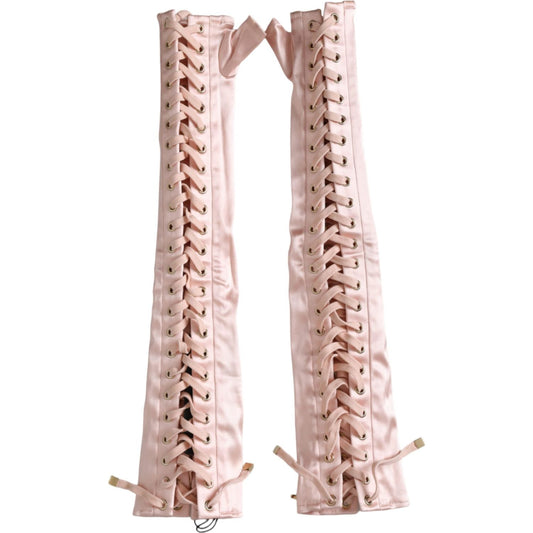 Dolce & Gabbana Pink Acetate Lace Up Fingerless Gloves Dolce & Gabbana Gray