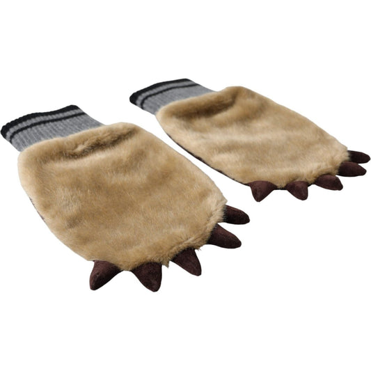 Dolce & Gabbana Beige Acrylic Knitted Fur Wrist Mitten Gloves Dolce & Gabbana Rosy Brown