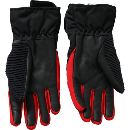 Dolce & Gabbana Black Red Nylon Wrist Length Gloves