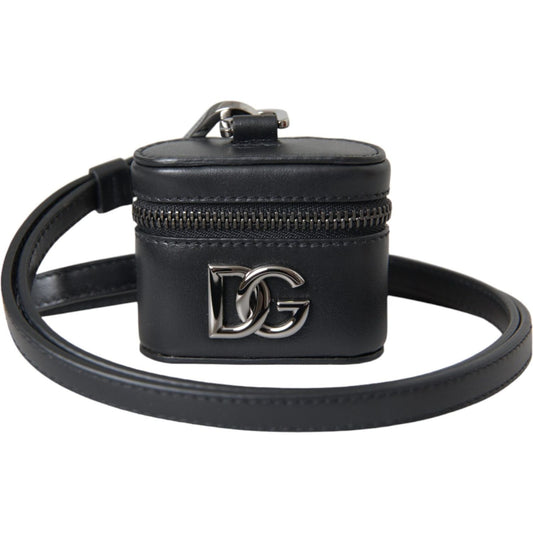 Dolce & Gabbana Black DG Logo Leather Silver Metal Airpods Case Dolce & Gabbana Dark Slate Gray