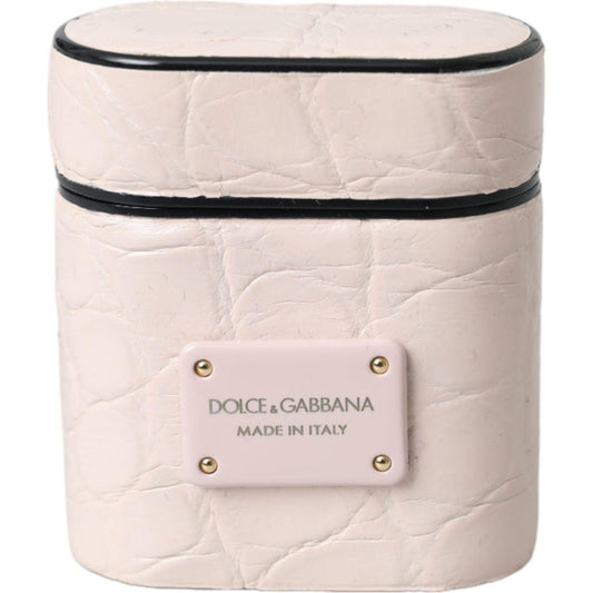 Dolce & Gabbana Light Pink Leather Metal Logo Plaque Airpods Case Dolce & Gabbana Light Gray