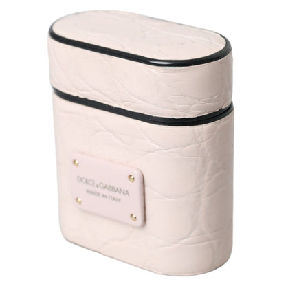 Dolce & Gabbana Light Pink Leather Metal Logo Plaque Airpods Case