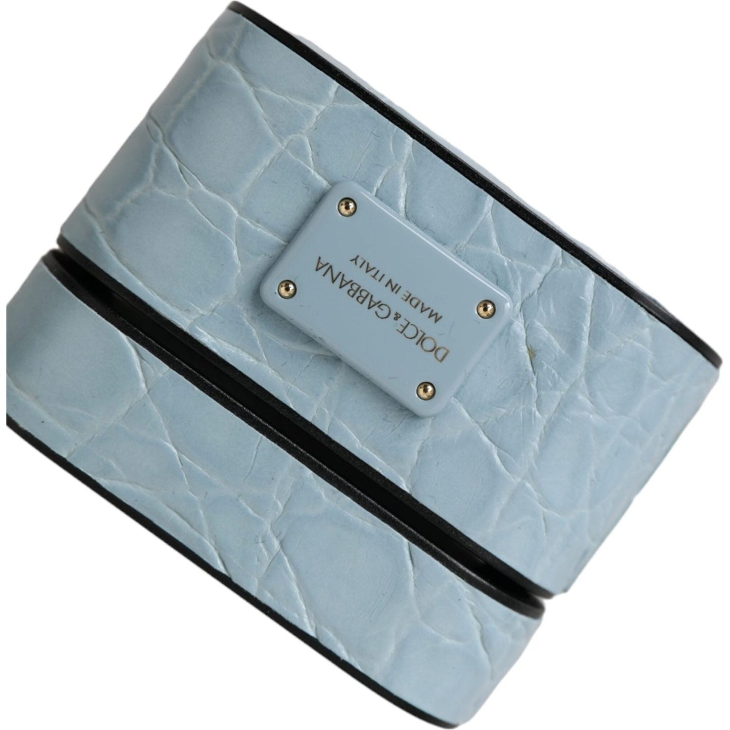 Dolce & Gabbana Light Blue Leather Metal Logo Plaque Airpods Case