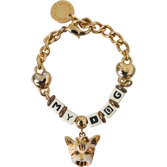 Dolce & Gabbana Gold Tone Brass Chain MY DOG Heart Bracelet Bracelet Dolce & Gabbana Dark Khaki