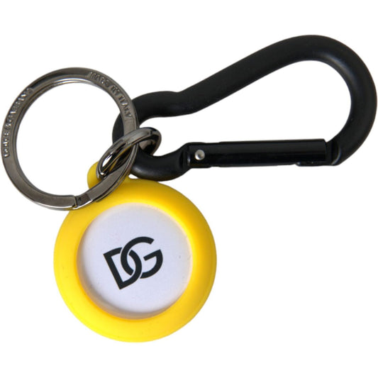 Dolce & Gabbana Yellow Rubber DG Logo Round Brass Metal Keyring Keychain Dolce & Gabbana Black