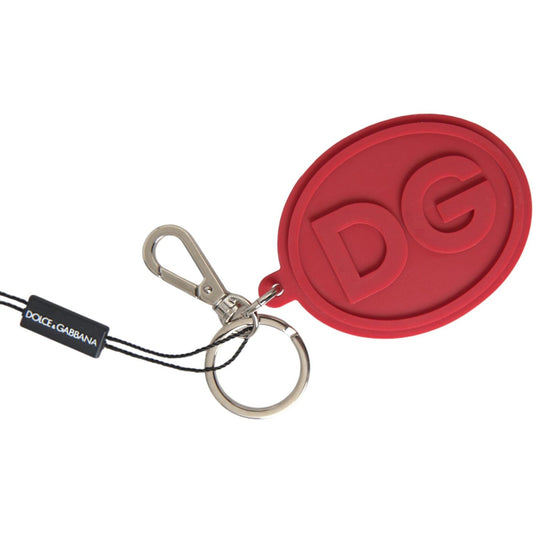 Dolce & Gabbana Red Rubber DG Logo Silver Brass Metal Keyring Keychain Dolce & Gabbana Maroon