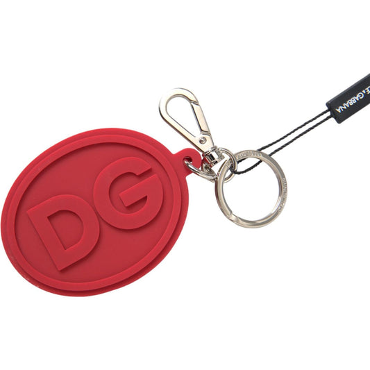 Dolce & Gabbana Red Rubber DG Logo Silver Brass Metal Keyring Keychain Dolce & Gabbana Brown