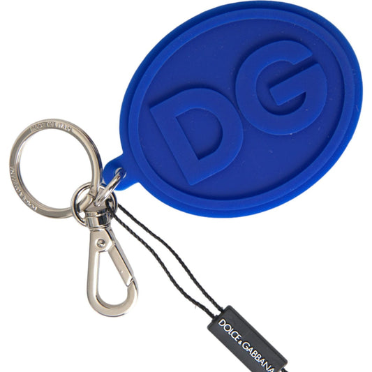 Dolce & Gabbana Blue Rubber DG Logo Silver Brass Metal Keyring Keychain Dolce & Gabbana Dark Slate Blue