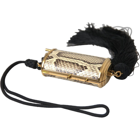 Dolce & Gabbana Beige Exotic Leather Mini Mirror Tassel Make Up Holder Bag Dolce & Gabbana Gray