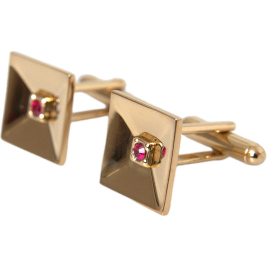 Dolce & Gabbana Gold Plated Brass Crystal Square Pin Cufflinks Cufflinks Dolce & Gabbana Rosy Brown