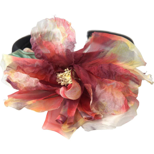 Dolce & Gabbana Rose Pink Silk Floral Black Tiara Women Hairband Diadem Dolce & Gabbana Sienna